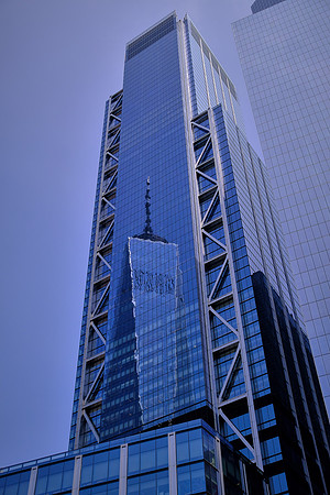 Reflection of One World Trade Center,  Lower Manhattan, New York City.