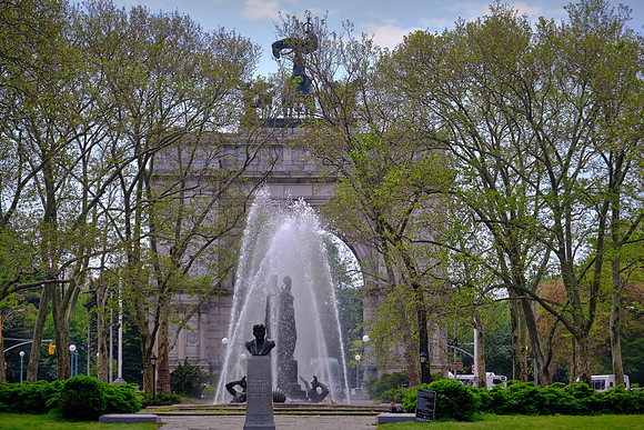 John F. Kennedy Monument, Bailey Fountain, and The Soldiers' and Sailors' Arch; Grand Army Plaza; gateway to Prospect Park; Brooklyn; New York City