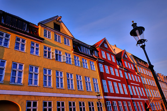 Sunrise over Nyhavn canal, Copenhagen, Denmark