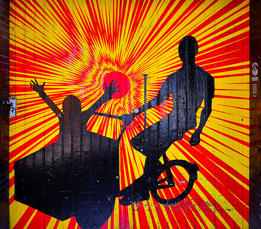 Front door, Christiania Bike Factory, Freetown Christiania, Copenhagen, Denmark