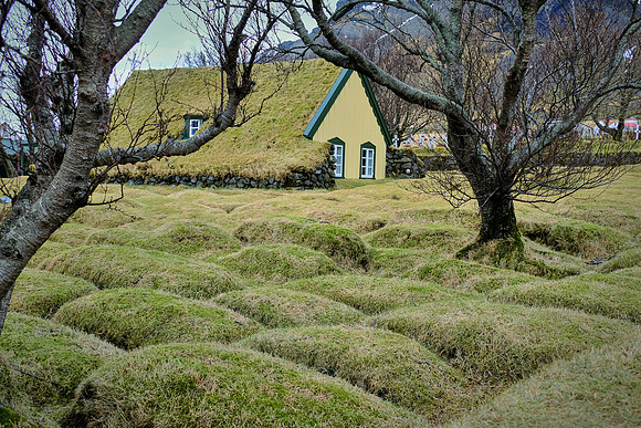 The Hofskirkja Church (built 1884), last grass rooftop church in Iceland.