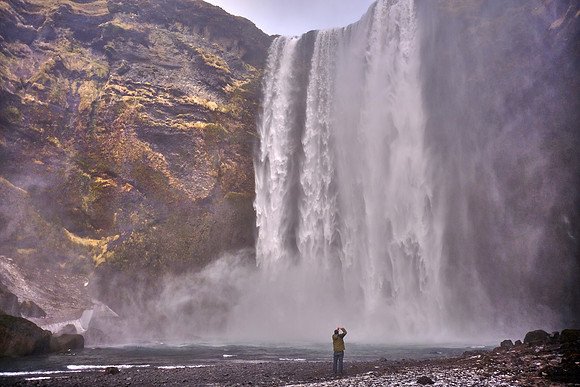 Skógafoss waterfall (one of the largest in country: 82 ft wide, 200 ft drop), south coast, Iceland