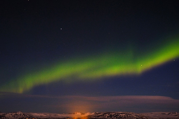 Aurora borealis over Fludir, Iceland