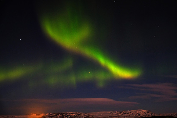Aurora borealis over Fludir, Iceland