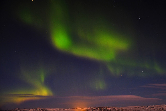 Aurora borealis over Fludir, Iceland