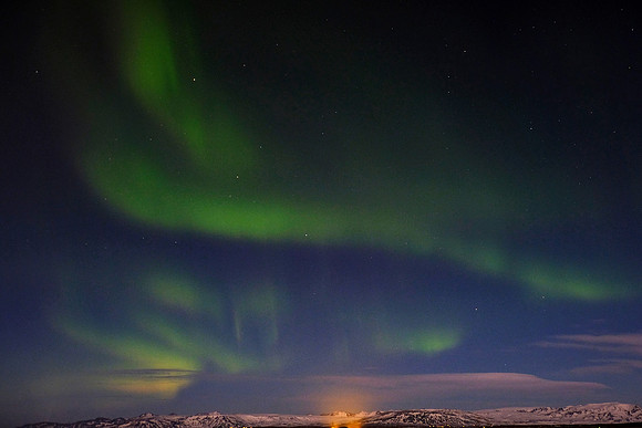 Aurora borealis over Fludir, Iceland