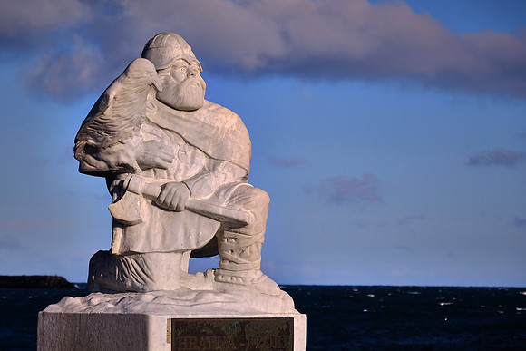 Flóki Vilgerðarson (born c. 9th century) was the first Norseman to deliberately sail to Iceland. Statue outside Viking World museum, Reykjanesbær, Iceland