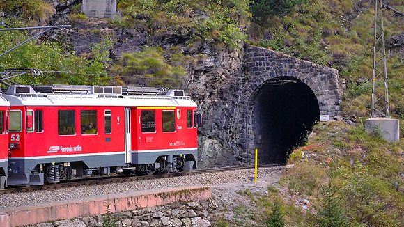 On the Bernina Express train to Diavolezza glacier, Switzerland
