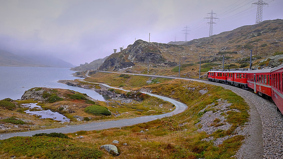 On the Bernina Express train to Diavolezza glacier, Switzerland