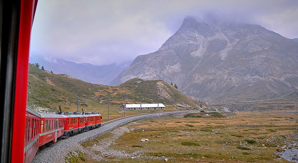 On the Bernina Express train to Diavolezza glacier, Switzerland