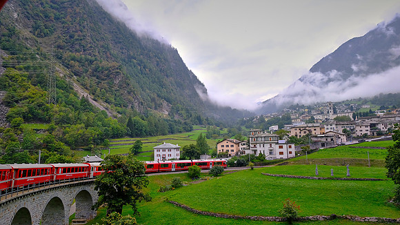 On the Bernina Express train returning to Tirano, Italy