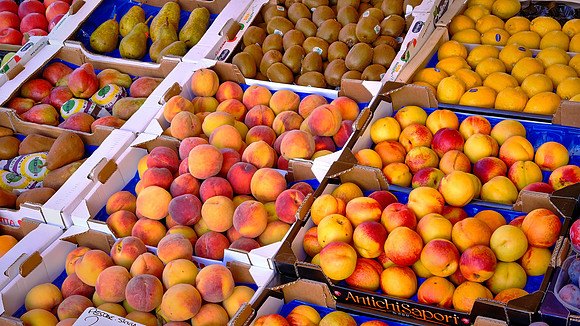 Weekly market in Montisola on Lake Iseo, Lombardy