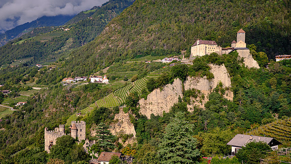 Ezra Pound lived and died in castle in lower left of image near Merano, South Tyrol