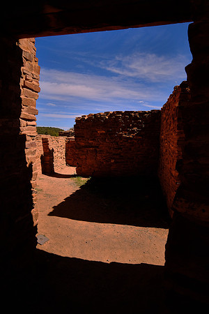 Spanish missionaries built a mission completed in 1632. Drought and Apache attack forced abandonment in 1675.