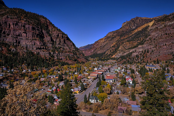 The town of Ouray is at the end on the Million Dollar Highway in the San Juan Mountains, Colorado