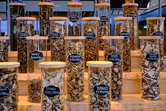 A wide variety of mushrooms were available at the market.