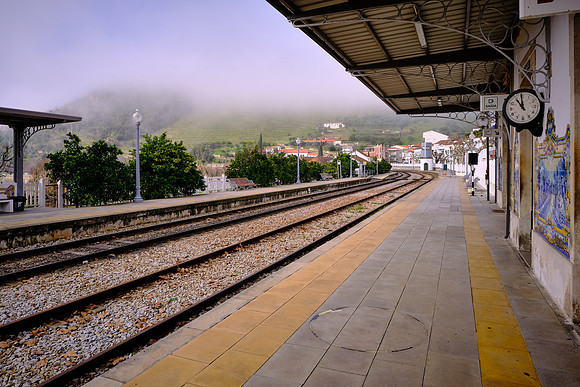 A train station in the valley is richly decorated with the ubiquitous, hand-painted, blue ceramic tiles.