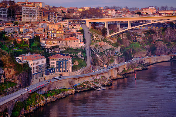 Porto and the  Douro River at sunset.