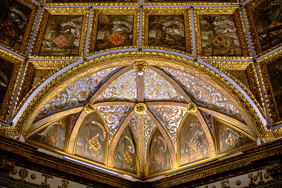 The Coats-of-Arms Room (1515) has a magnificent wooden coffered domed ceiling decorated with 72 coats-of-arms.