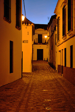 Backstreets of Seville at sunset.