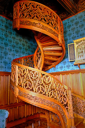 The spiral staircase was carved from one piece of wood.
