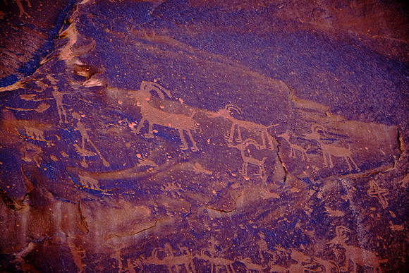 Sand Island Petroglyph Panel near Bluff, UT.  The  petroglyphs are probably as old as 6,500 BC.