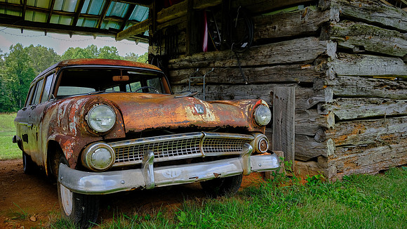 Grandpa's 1955 Ford station wagon in an older barn, Stokes County, NC
