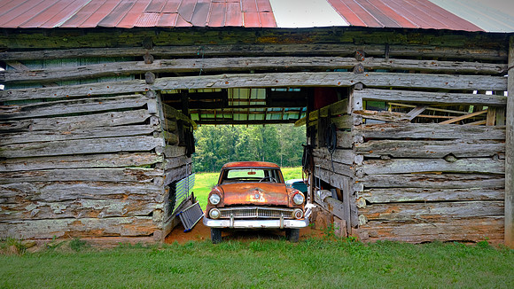 Grandpa's 1955 Ford station wagon in an older barn, Stokes County, NC