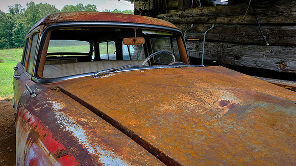 Grandpa's 1955 Ford station wagon in an older barn, Stokes County, NC