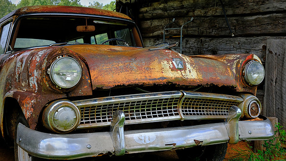 Grandpa's 1955 Ford station wagon in an older barn, Stokes County, NC
