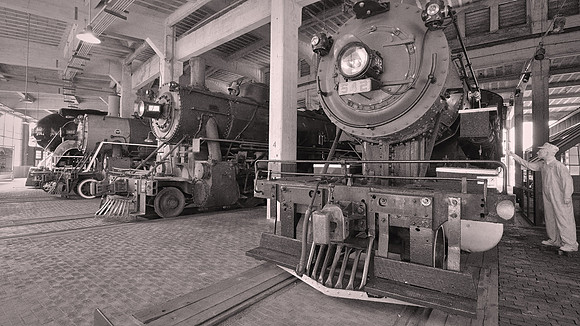 The 37-stall roundhouse is one of the largest remaining roundhouses in North America still in continuous operation.