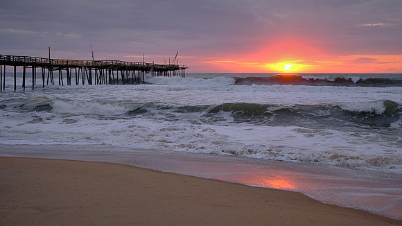Avon Pier at sunrise, North Carolina, in the aftermath of Hurricane Sally