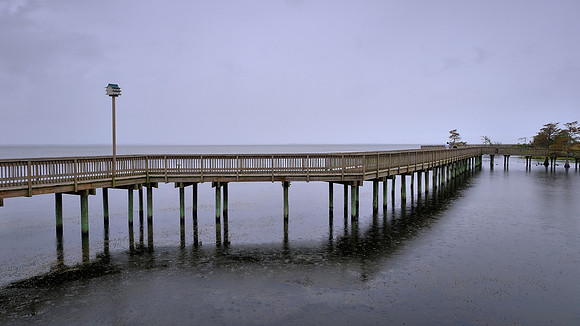 Duck Waterfront Boardwalk in the rain, Duck, North Carolina