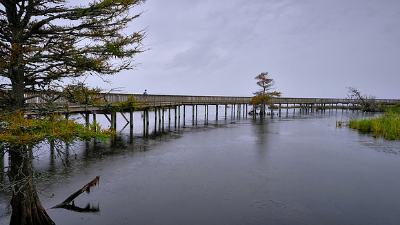 Duck Waterfront Boardwalk in the rain, Duck, North Carolina
