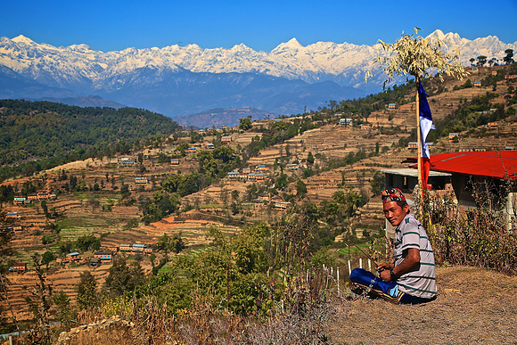 Nagarkot village in the shadow of the Himalayan Mountain range