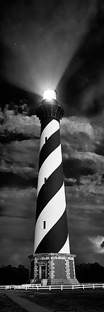 Lightning storm at Cape Hatteras Lighthouse, Outer Banks, North Carolina (simultaneous lightning front and back)