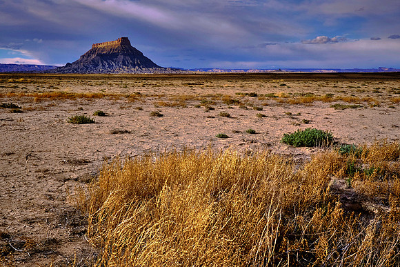 Factory Butte, UT, at sunset.