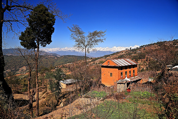 Nagarkot village in the shadow of the Himalayan Mountain range