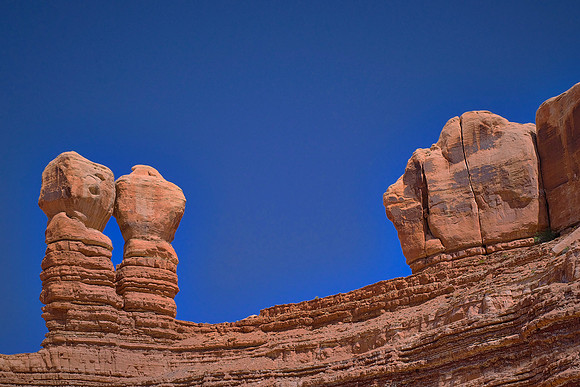 Navajo Twins, Bluff, UT, are named for the mythical Hero Twins of Navajo legend.  The towers have seen  numerous civilizations, the earliest of which was established in approximately 650 A.D.