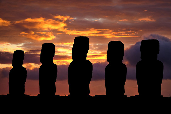 Moai at sunrise, Easter Island, Chile