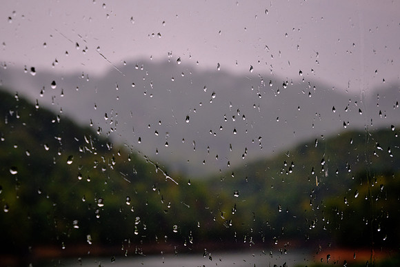 Fontana Reservoir (and rain) from The Great Smoky Mountains Railroad train.