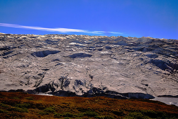The Greenland ice sheet forms the second largest body of ice in the world.