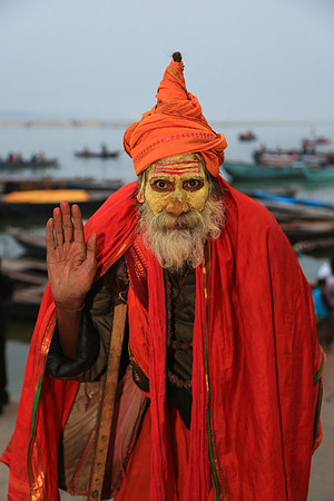 Hindu holy man, Ganges River, Varanasi, India