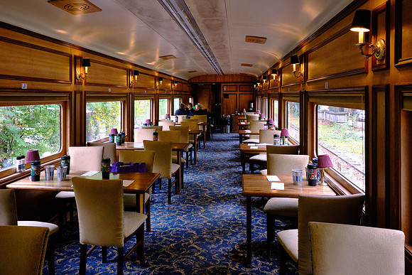 Classic dining car on the The Great Smoky Mountains Railroad train.
