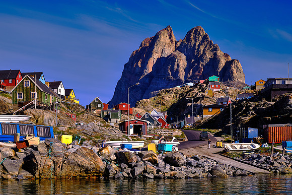 Uummannaq (pop. 1,383) is the eighth-largest town in Greenland.