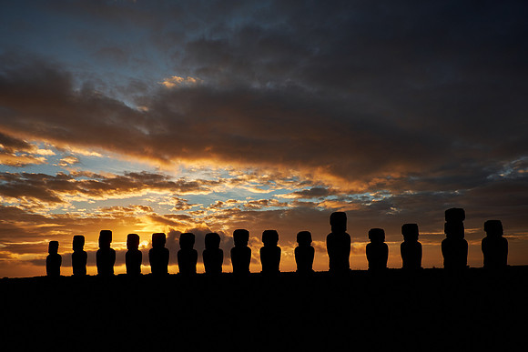 Moai at sunrise, Easter Island, Chile
