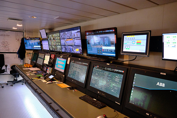 The Resolution's engine room command center.