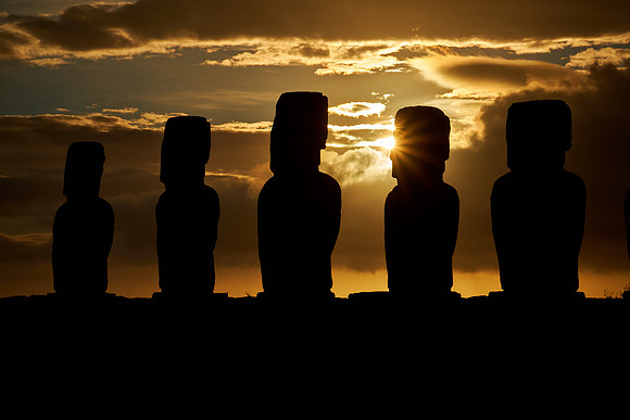 Moai at sunrise, Easter Island, Chile