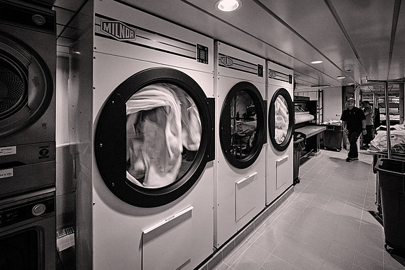 The ship has an onboard, industrial-grade laundry room.