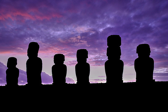 Moai at sunrise, Easter Island, Chile
